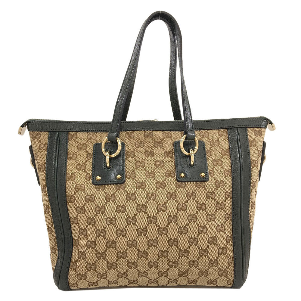 Gucci handbag beige Charm Canvas GG leather black tote monogram Tan Black